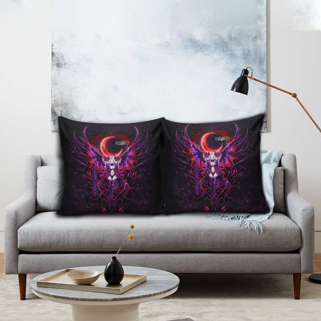 Mirajane Strauss Demon Form Fairy Tail Pillow Cover Crimson Moon Demon Aesthetic with Gothic Purple Tribal Design