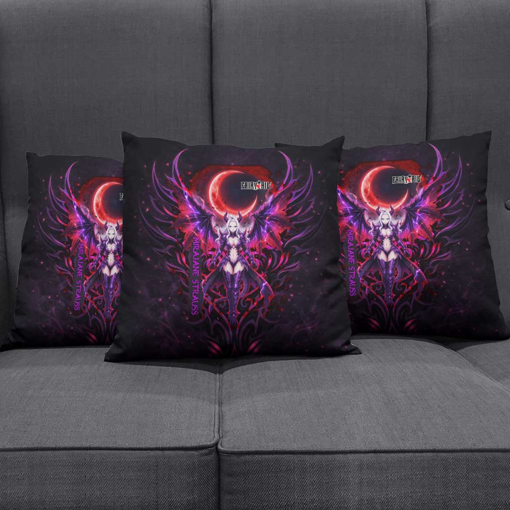 Mirajane Strauss Demon Form Fairy Tail Pillow Cover Crimson Moon Demon Aesthetic with Gothic Purple Tribal Design