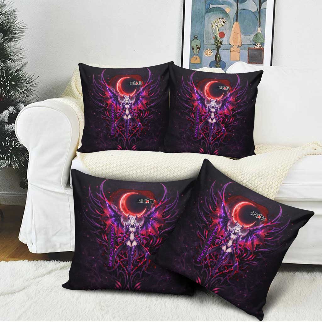 Mirajane Strauss Demon Form Fairy Tail Pillow Cover Crimson Moon Demon Aesthetic with Gothic Purple Tribal Design
