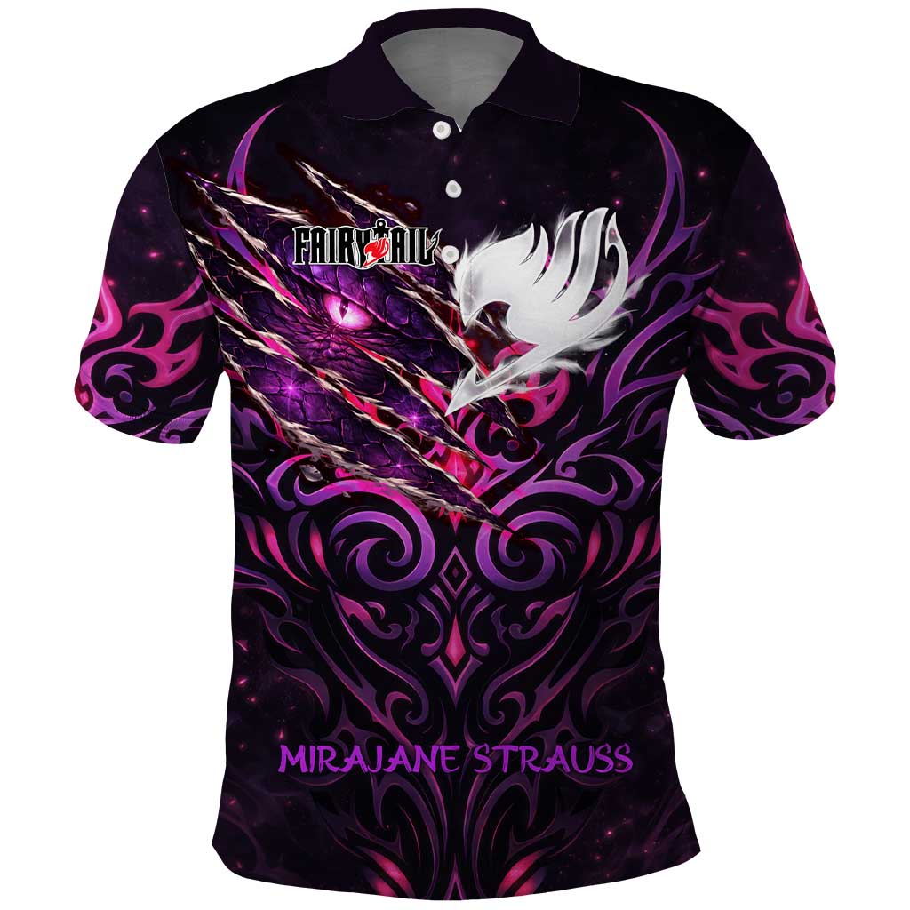 Mirajane Strauss Demon Form Fairy Tail Polo Shirt Crimson Moon Demon Aesthetic with Gothic Purple Tribal Design