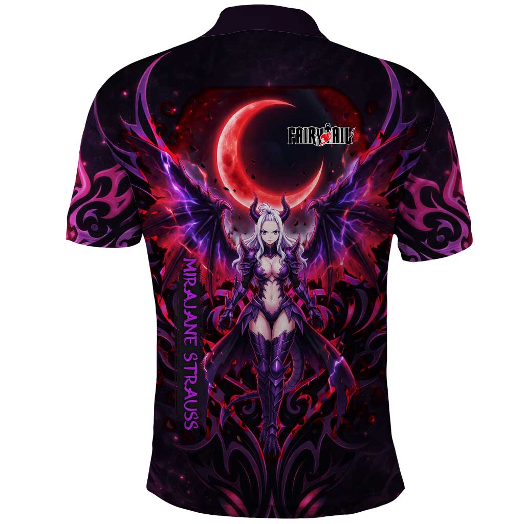 Mirajane Strauss Demon Form Fairy Tail Polo Shirt Crimson Moon Demon Aesthetic with Gothic Purple Tribal Design
