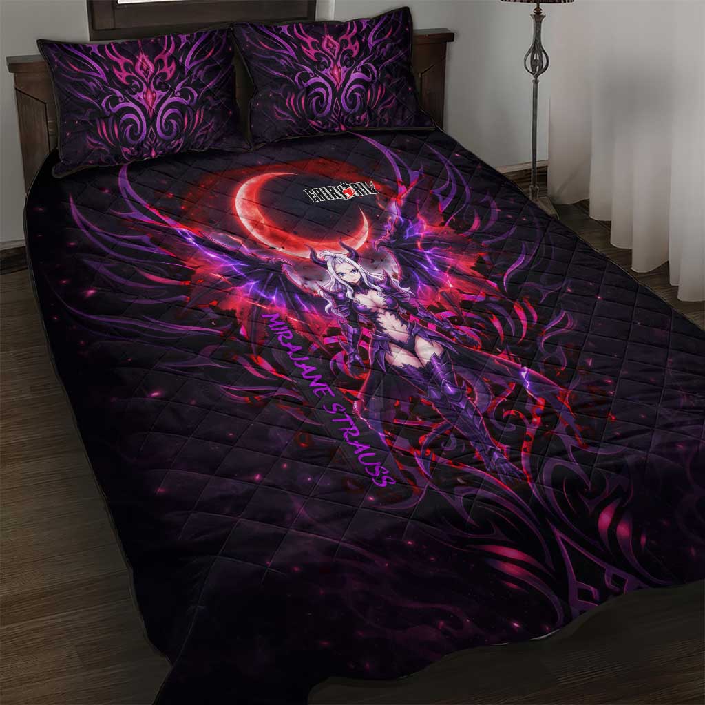 Mirajane Strauss Demon Form Fairy Tail Quilt Bed Set Crimson Moon Demon Aesthetic with Gothic Purple Tribal Design