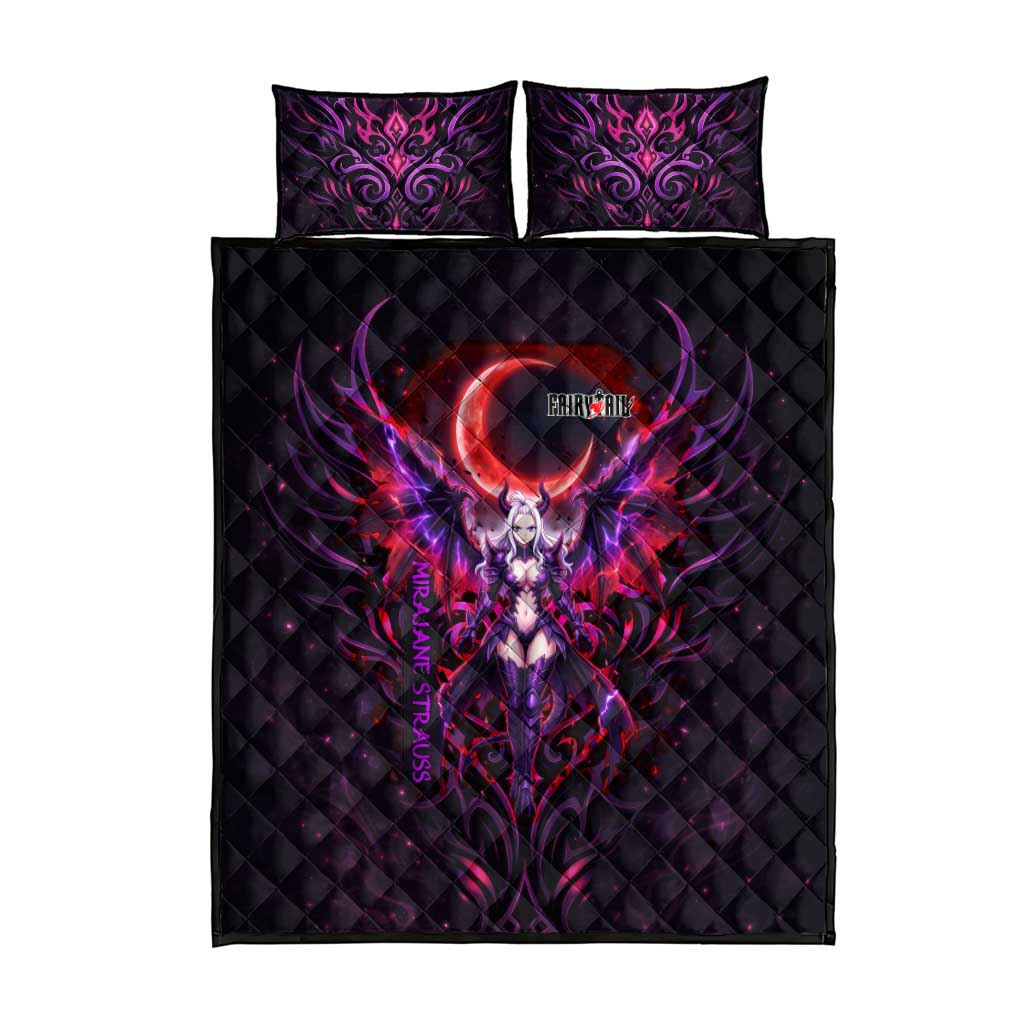 Mirajane Strauss Demon Form Fairy Tail Quilt Bed Set Crimson Moon Demon Aesthetic with Gothic Purple Tribal Design