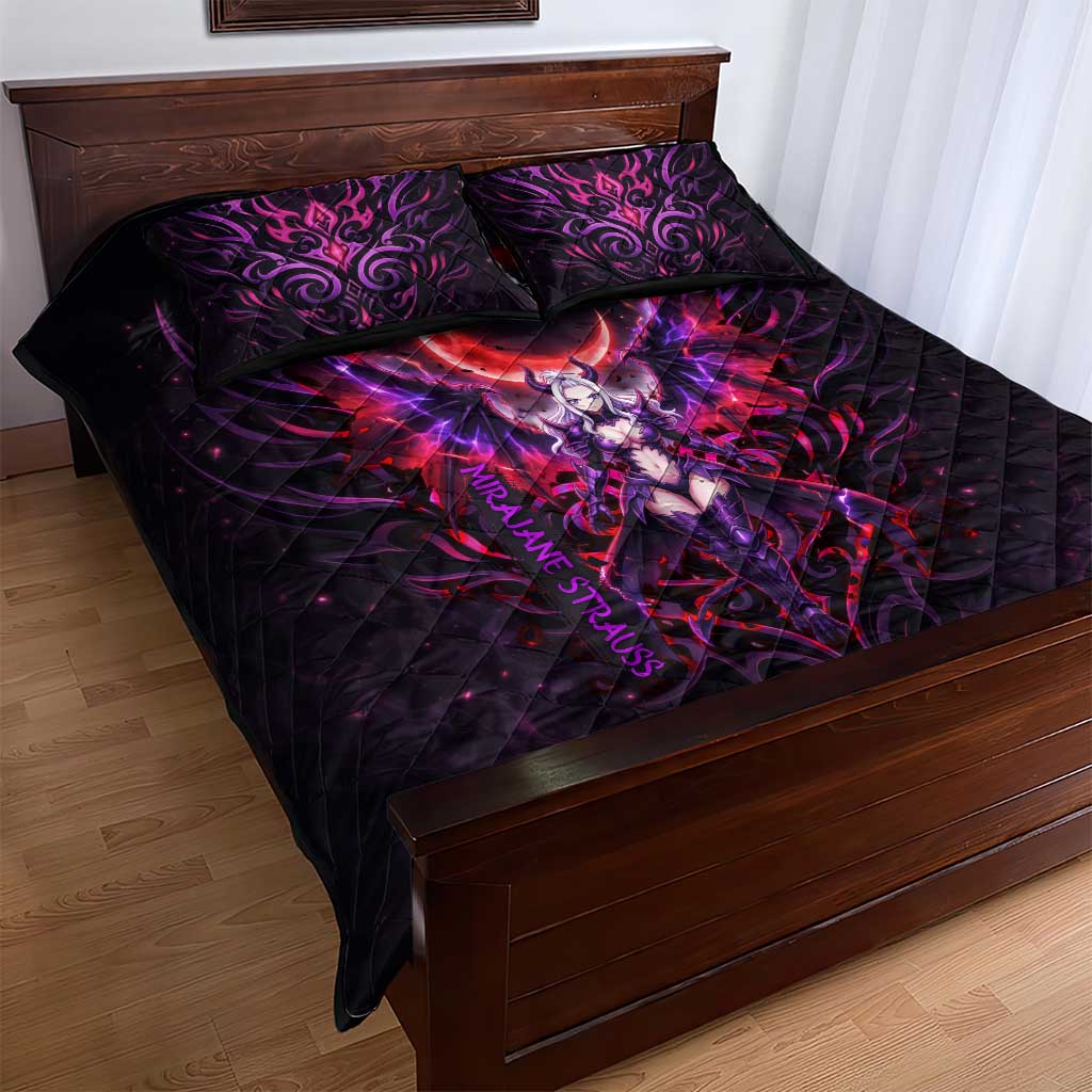 Mirajane Strauss Demon Form Fairy Tail Quilt Bed Set Crimson Moon Demon Aesthetic with Gothic Purple Tribal Design