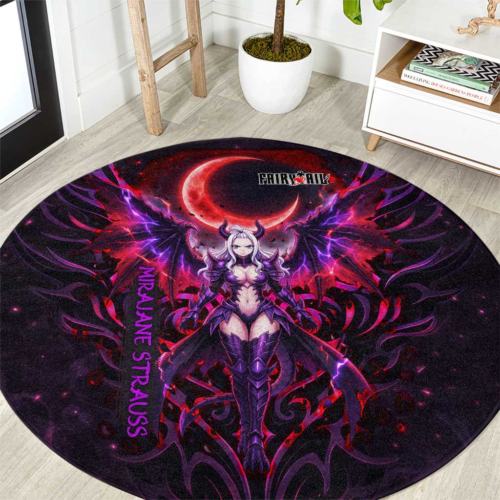 Mirajane Strauss Demon Form Fairy Tail Round Carpet Crimson Moon Demon Aesthetic with Gothic Purple Tribal Design