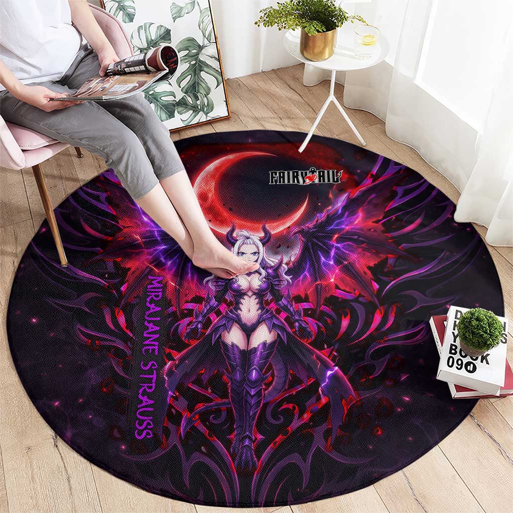 Mirajane Strauss Demon Form Fairy Tail Round Carpet Crimson Moon Demon Aesthetic with Gothic Purple Tribal Design
