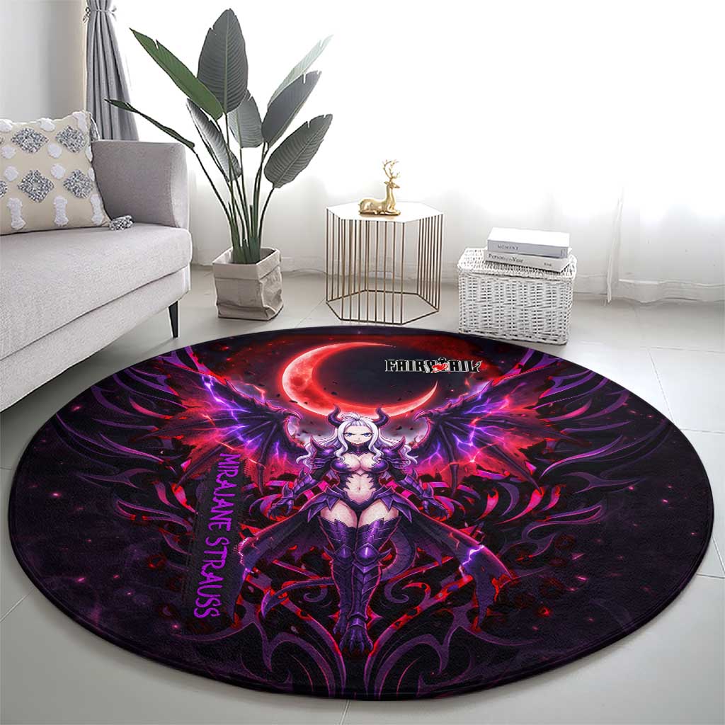 Mirajane Strauss Demon Form Fairy Tail Round Carpet Crimson Moon Demon Aesthetic with Gothic Purple Tribal Design