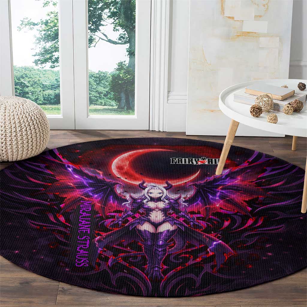 Mirajane Strauss Demon Form Fairy Tail Round Carpet Crimson Moon Demon Aesthetic with Gothic Purple Tribal Design