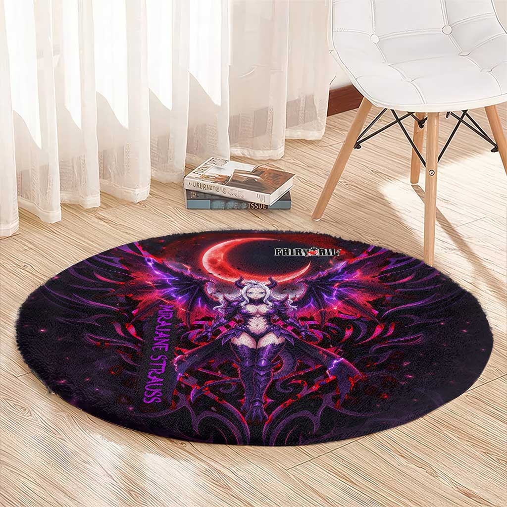 Mirajane Strauss Demon Form Fairy Tail Round Carpet Crimson Moon Demon Aesthetic with Gothic Purple Tribal Design