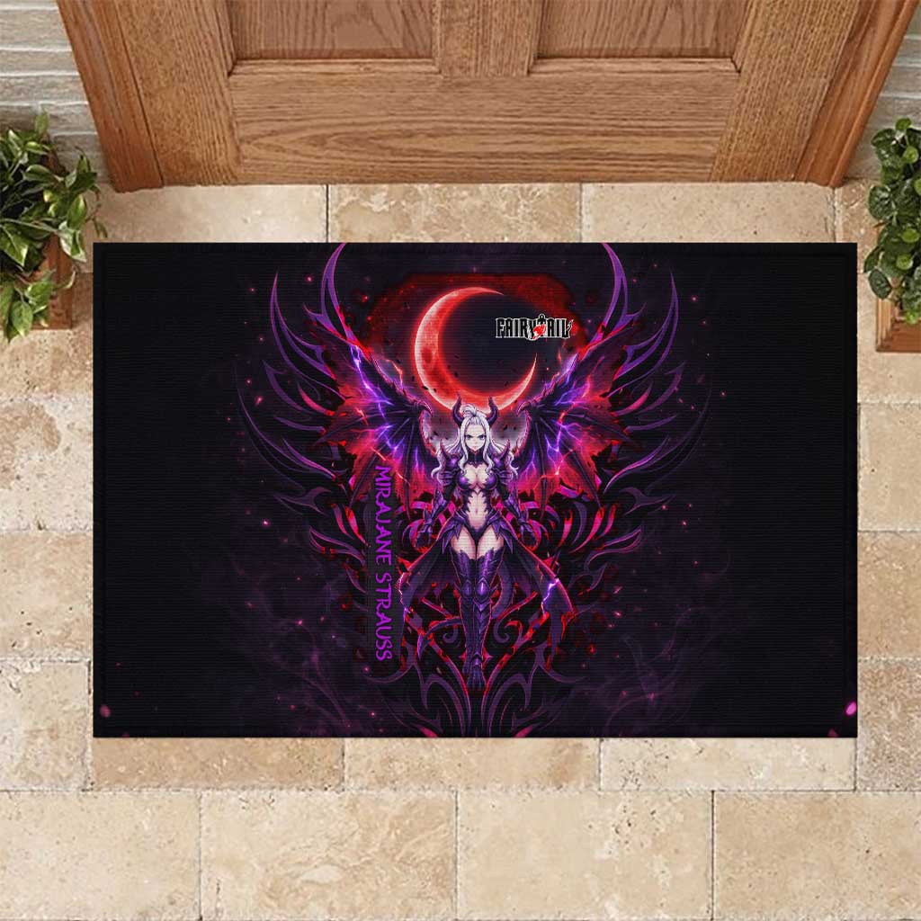 Mirajane Strauss Demon Form Fairy Tail Rubber Doormat Crimson Moon Demon Aesthetic with Gothic Purple Tribal Design
