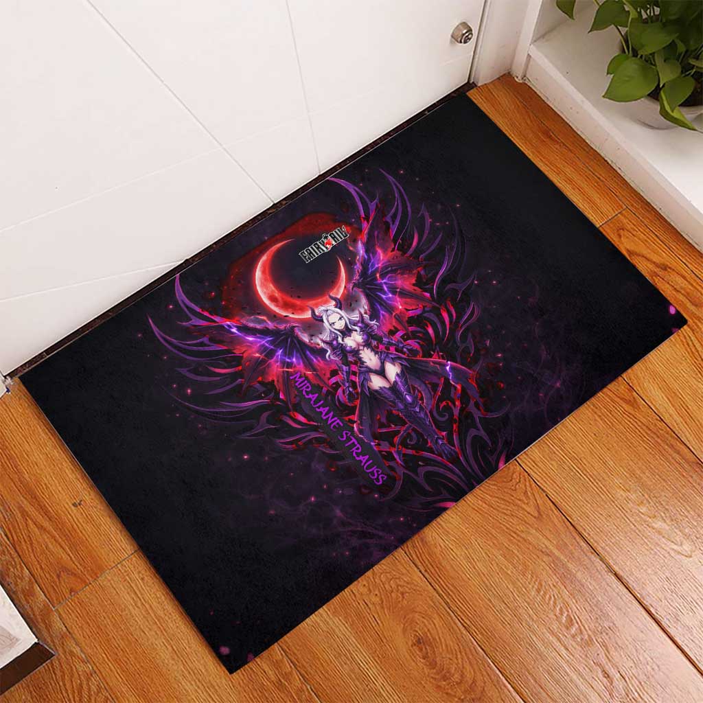 Mirajane Strauss Demon Form Fairy Tail Rubber Doormat Crimson Moon Demon Aesthetic with Gothic Purple Tribal Design