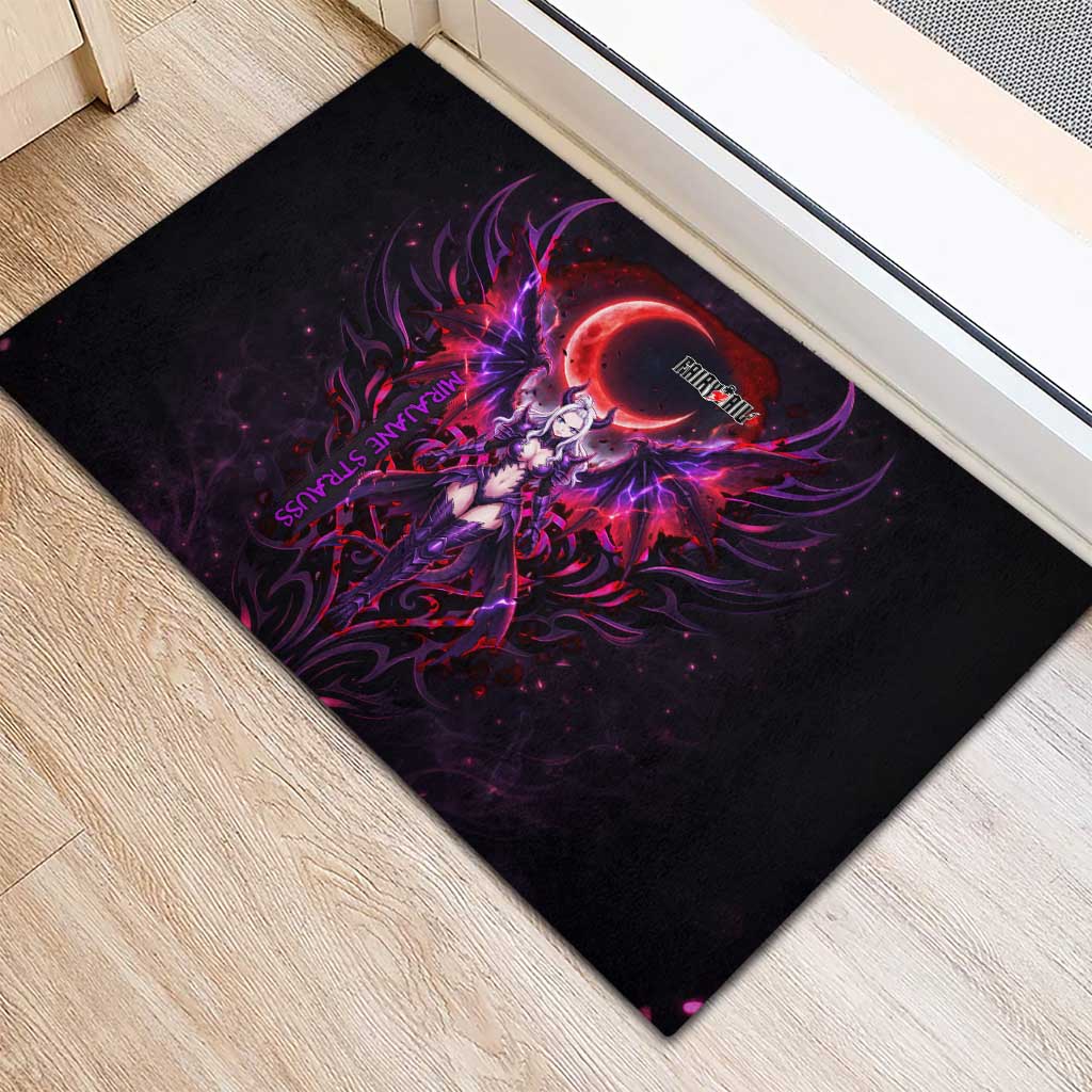 Mirajane Strauss Demon Form Fairy Tail Rubber Doormat Crimson Moon Demon Aesthetic with Gothic Purple Tribal Design