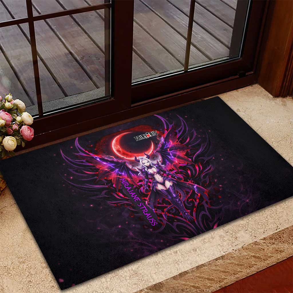 Mirajane Strauss Demon Form Fairy Tail Rubber Doormat Crimson Moon Demon Aesthetic with Gothic Purple Tribal Design