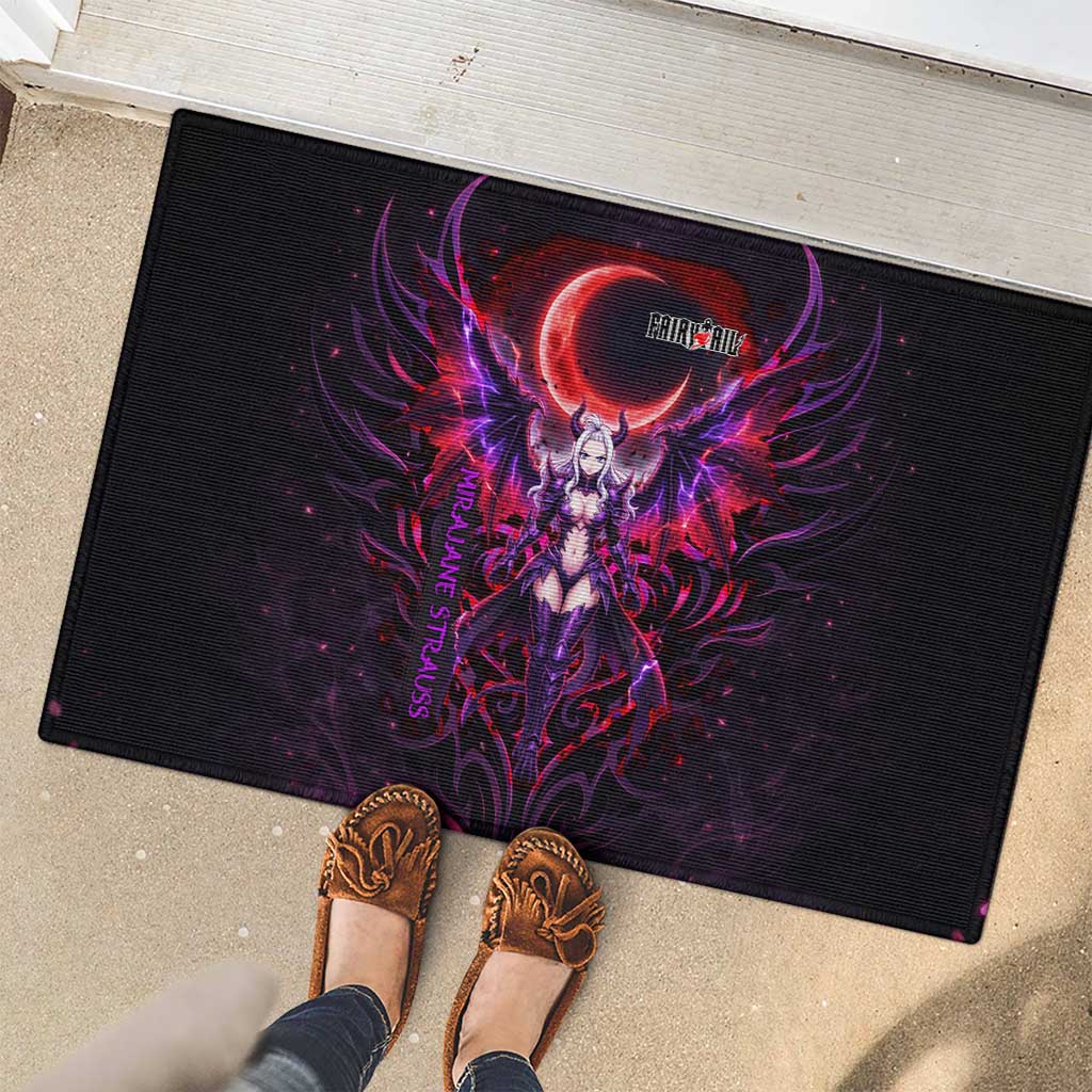 Mirajane Strauss Demon Form Fairy Tail Rubber Doormat Crimson Moon Demon Aesthetic with Gothic Purple Tribal Design