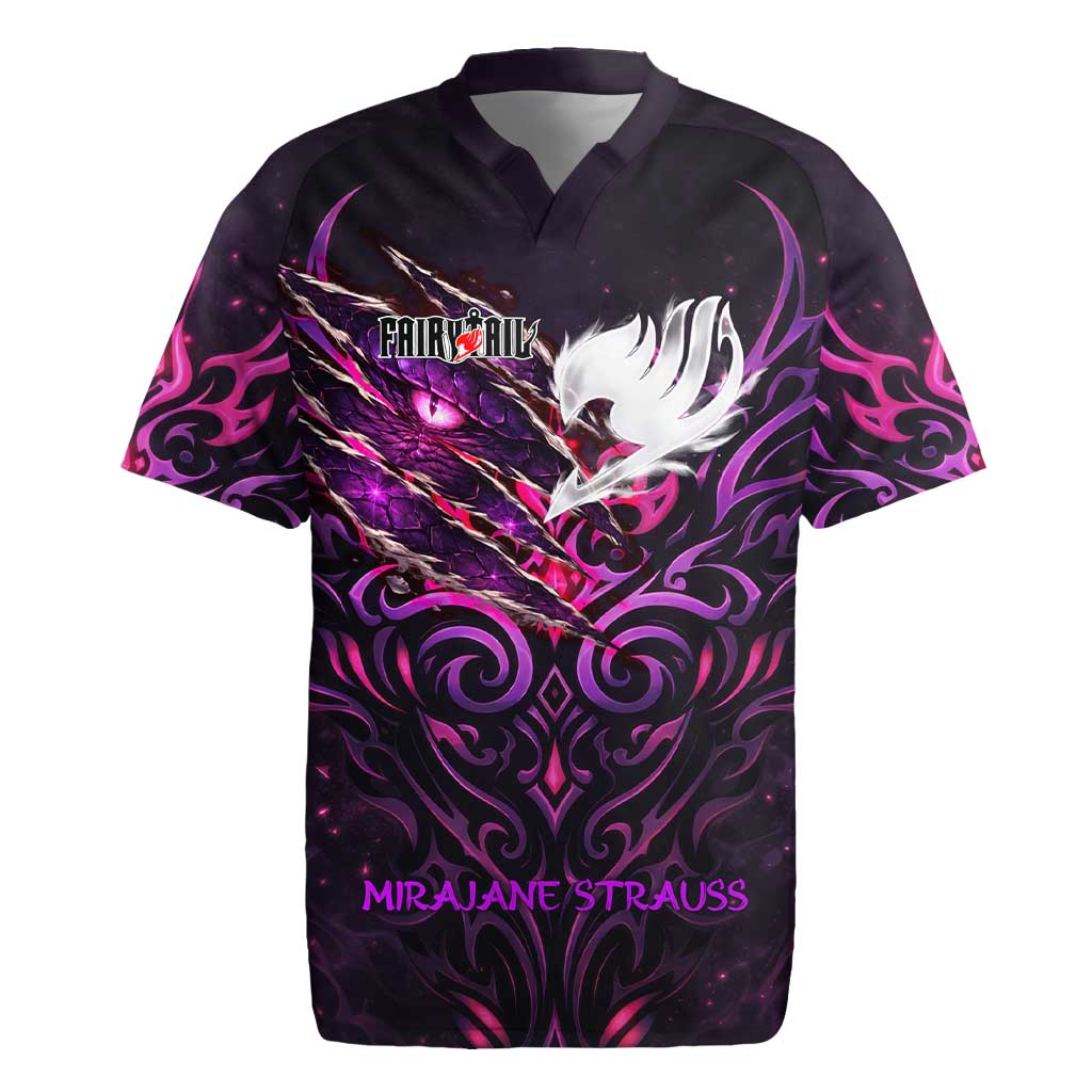 Mirajane Strauss Demon Form Fairy Tail Rugby Jersey Crimson Moon Demon Aesthetic with Gothic Purple Tribal Design