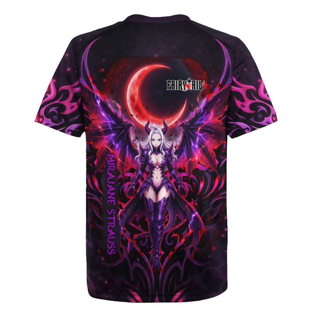 Mirajane Strauss Demon Form Fairy Tail Rugby Jersey Crimson Moon Demon Aesthetic with Gothic Purple Tribal Design