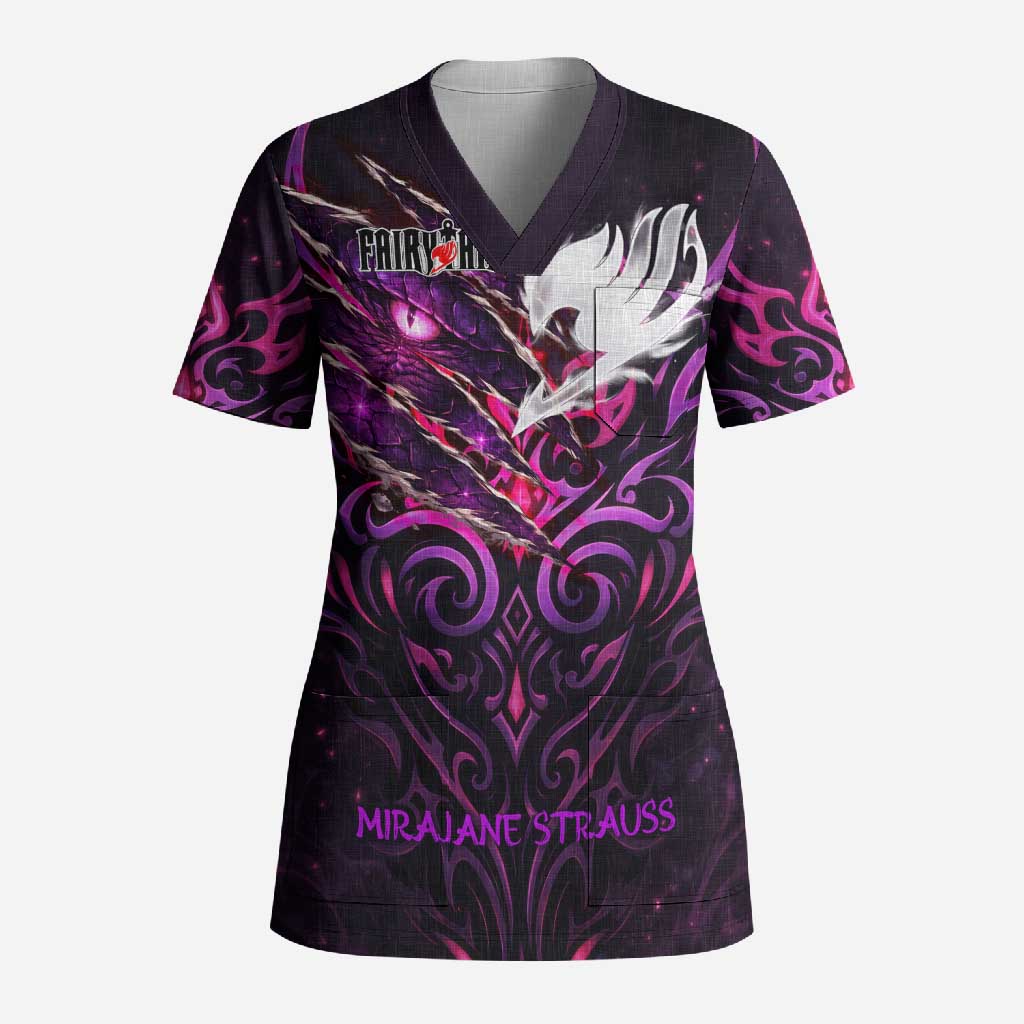 Mirajane Strauss Demon Form Fairy Tail Scrub Top Crimson Moon Demon Aesthetic with Gothic Purple Tribal Design