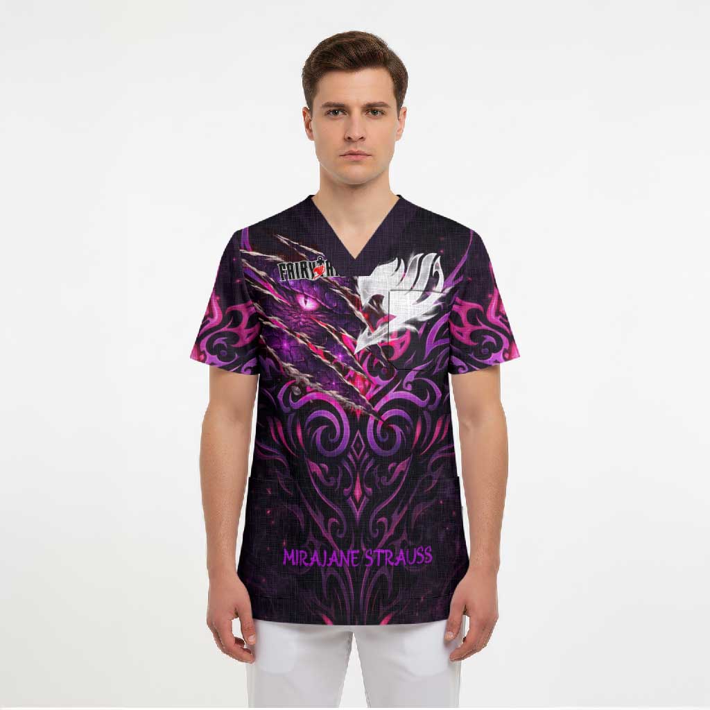 Mirajane Strauss Demon Form Fairy Tail Scrub Top Crimson Moon Demon Aesthetic with Gothic Purple Tribal Design