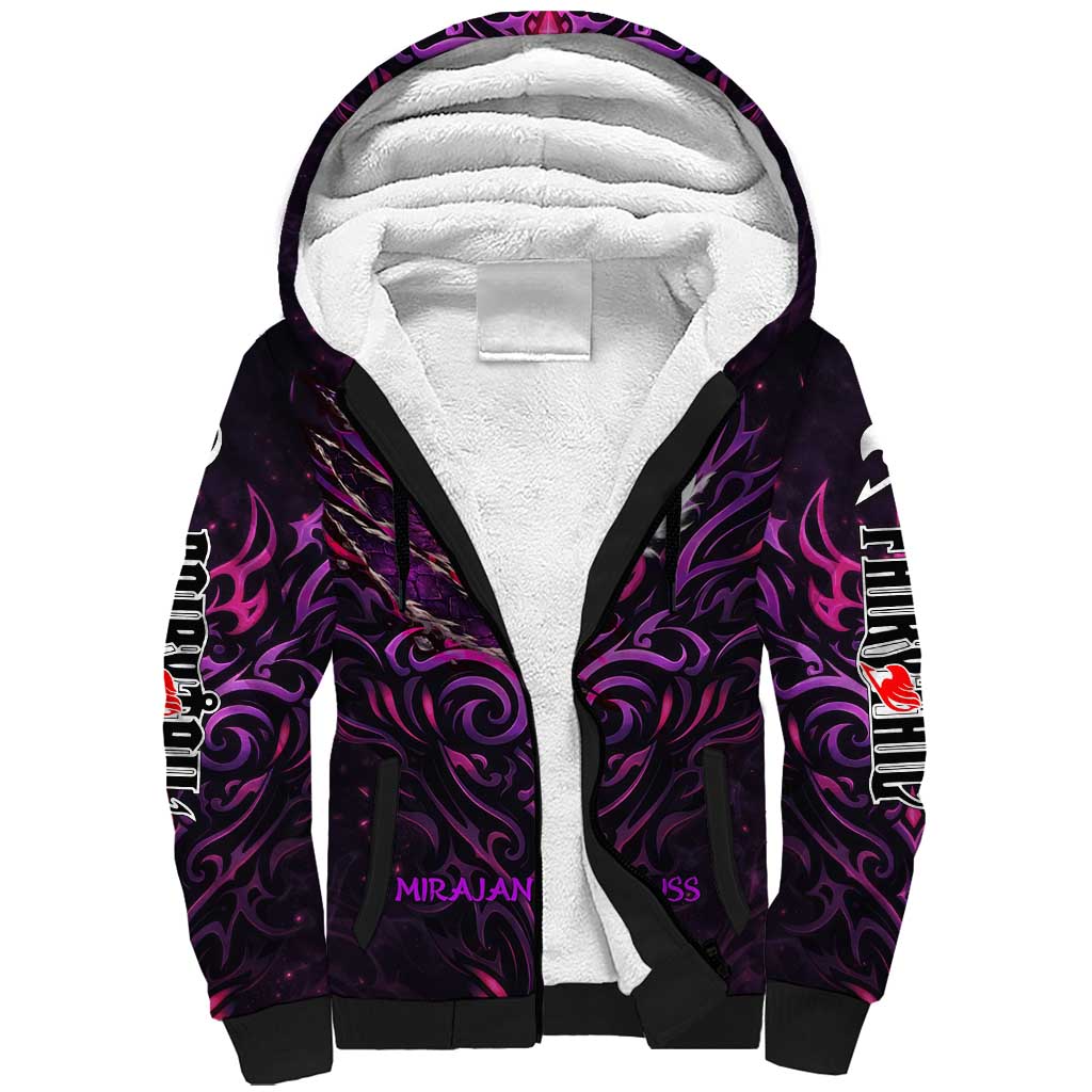 Mirajane Strauss Demon Form Fairy Tail Sherpa Hoodie Crimson Moon Demon Aesthetic with Gothic Purple Tribal Design