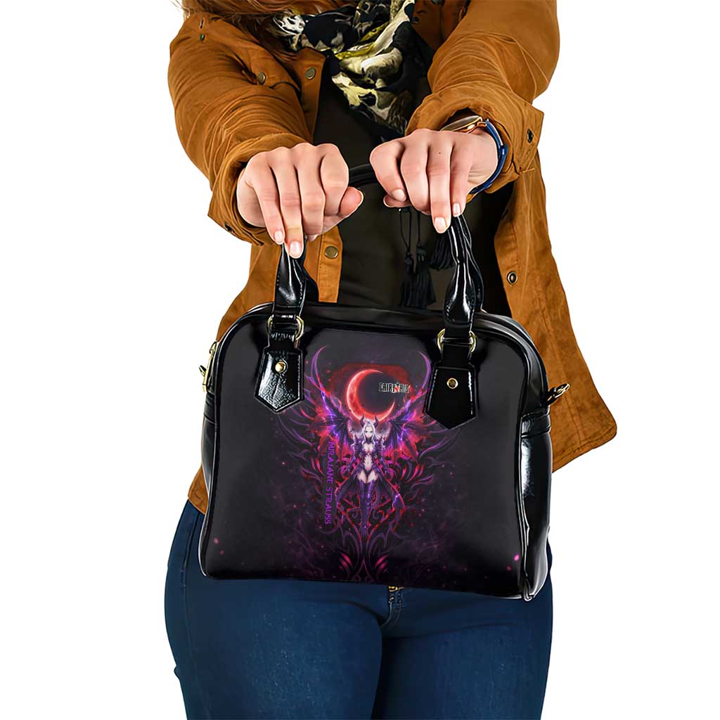 Mirajane Strauss Demon Form Fairy Tail Shoulder Handbag Crimson Moon Demon Aesthetic with Gothic Purple Tribal Design