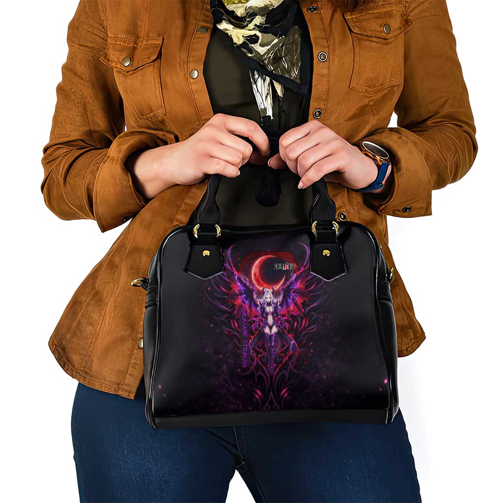 Mirajane Strauss Demon Form Fairy Tail Shoulder Handbag Crimson Moon Demon Aesthetic with Gothic Purple Tribal Design