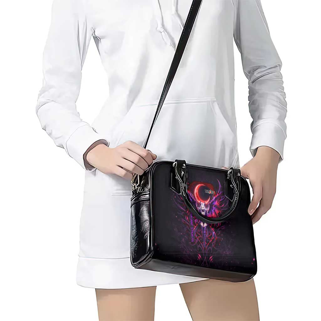 Mirajane Strauss Demon Form Fairy Tail Shoulder Handbag Crimson Moon Demon Aesthetic with Gothic Purple Tribal Design