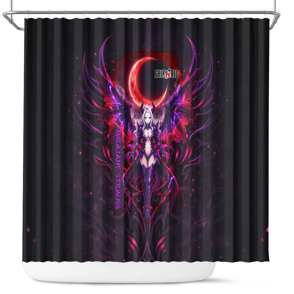 Mirajane Strauss Demon Form Fairy Tail Shower Curtain Crimson Moon Demon Aesthetic with Gothic Purple Tribal Design