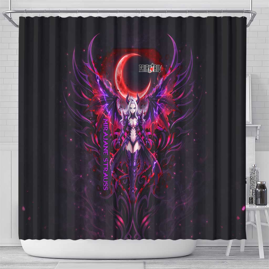 Mirajane Strauss Demon Form Fairy Tail Shower Curtain Crimson Moon Demon Aesthetic with Gothic Purple Tribal Design