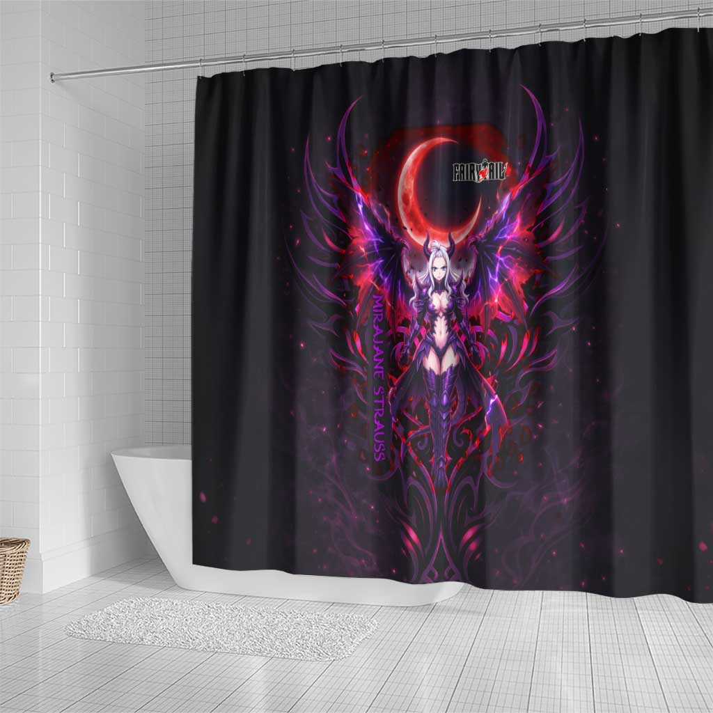 Mirajane Strauss Demon Form Fairy Tail Shower Curtain Crimson Moon Demon Aesthetic with Gothic Purple Tribal Design
