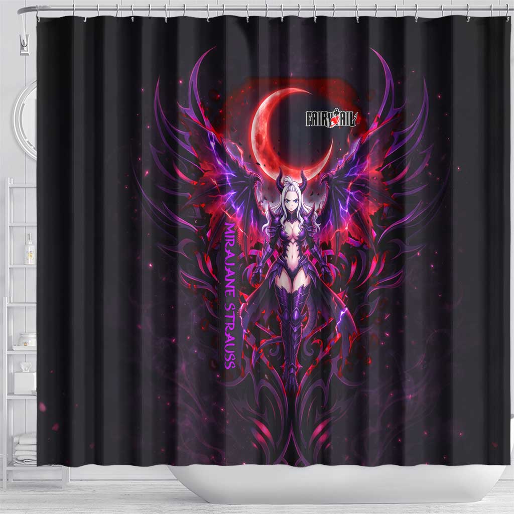 Mirajane Strauss Demon Form Fairy Tail Shower Curtain Crimson Moon Demon Aesthetic with Gothic Purple Tribal Design