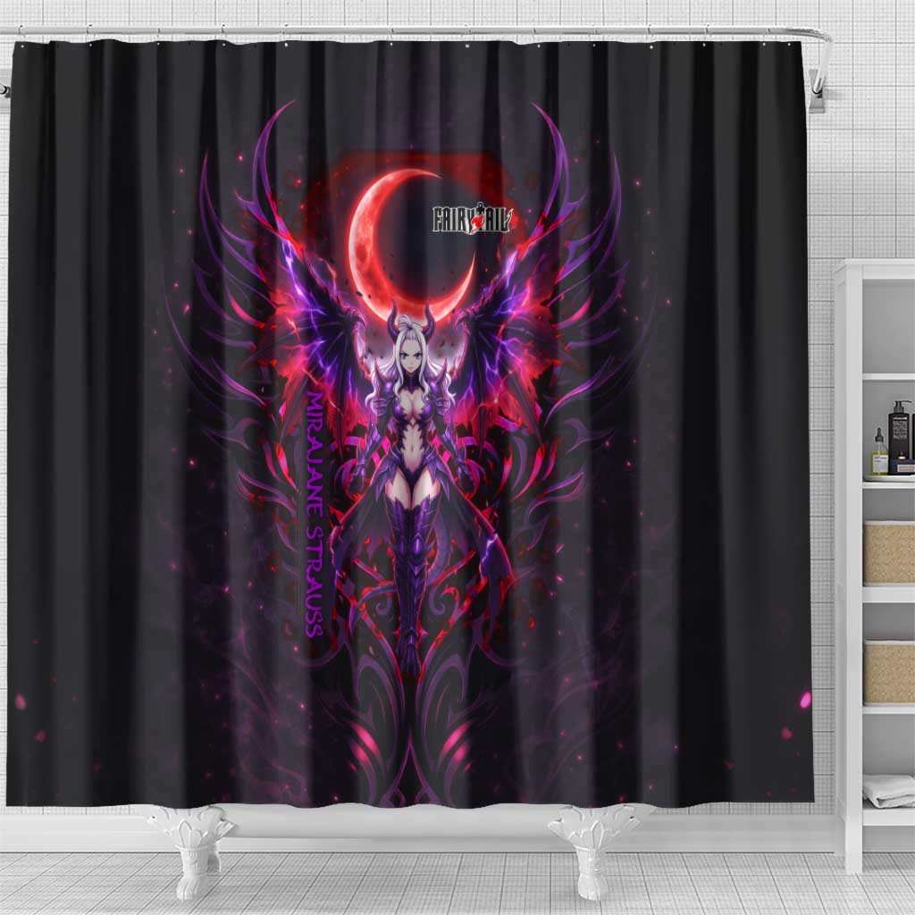 Mirajane Strauss Demon Form Fairy Tail Shower Curtain Crimson Moon Demon Aesthetic with Gothic Purple Tribal Design