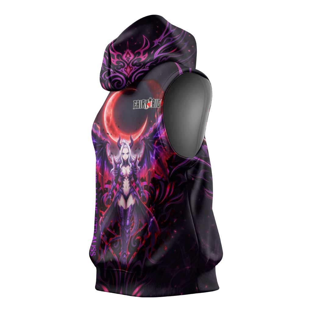 Mirajane Strauss Demon Form Fairy Tail Sleeveless Hoodie Crimson Moon Demon Aesthetic with Gothic Purple Tribal Design