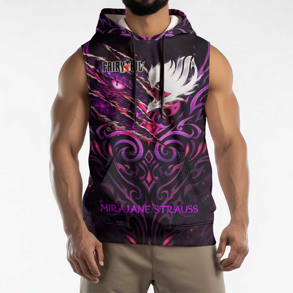 Mirajane Strauss Demon Form Fairy Tail Sleeveless Hoodie Crimson Moon Demon Aesthetic with Gothic Purple Tribal Design
