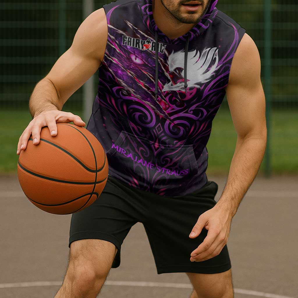 Mirajane Strauss Demon Form Fairy Tail Sleeveless Hoodie Crimson Moon Demon Aesthetic with Gothic Purple Tribal Design