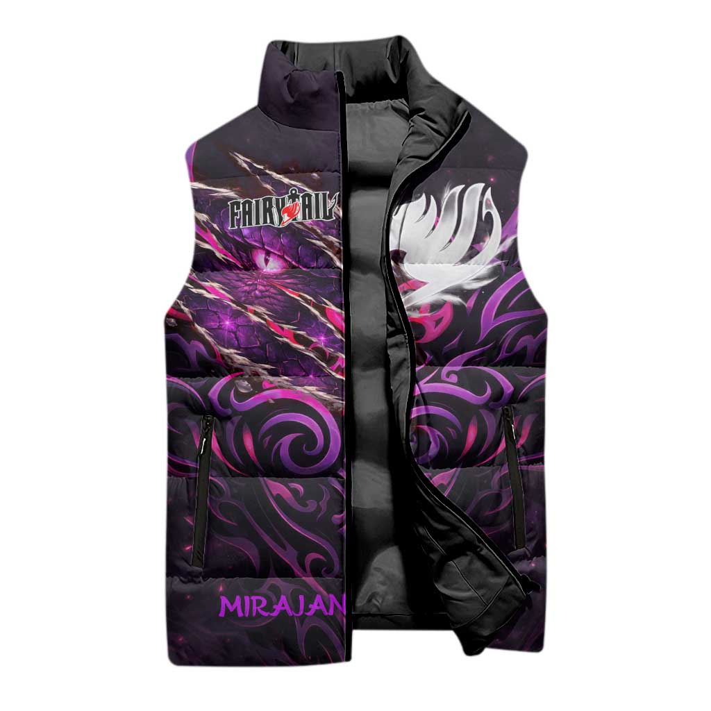 Mirajane Strauss Demon Form Fairy Tail Sleeveless Puffer Jacket Crimson Moon Demon Aesthetic with Gothic Purple Tribal Design