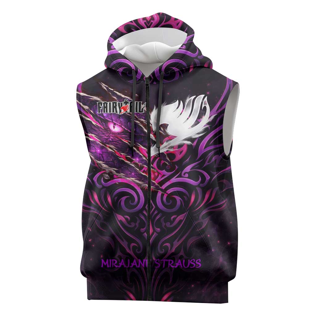 Mirajane Strauss Demon Form Fairy Tail Sleeveless Zip Hoodie Crimson Moon Demon Aesthetic with Gothic Purple Tribal Design