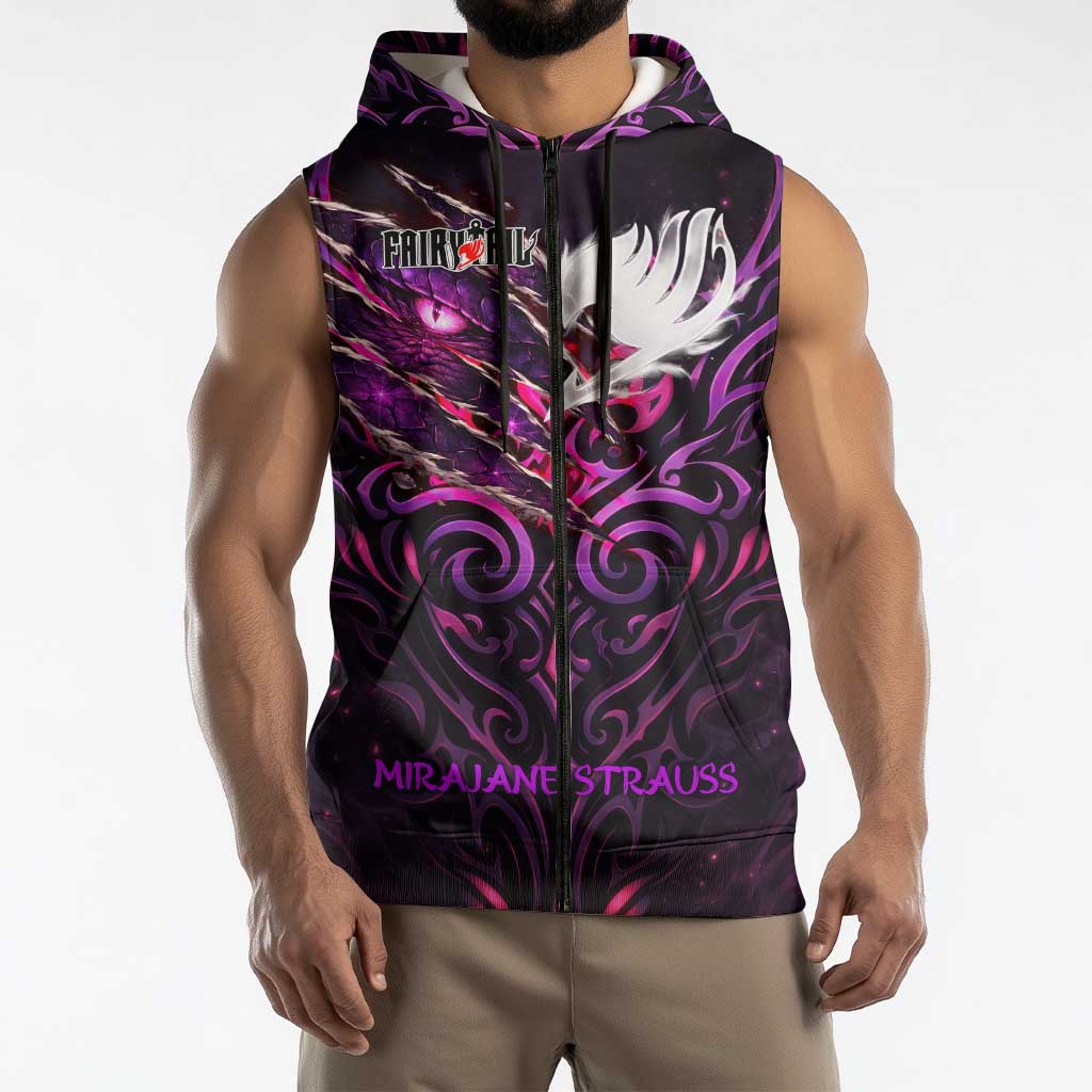 Mirajane Strauss Demon Form Fairy Tail Sleeveless Zip Hoodie Crimson Moon Demon Aesthetic with Gothic Purple Tribal Design