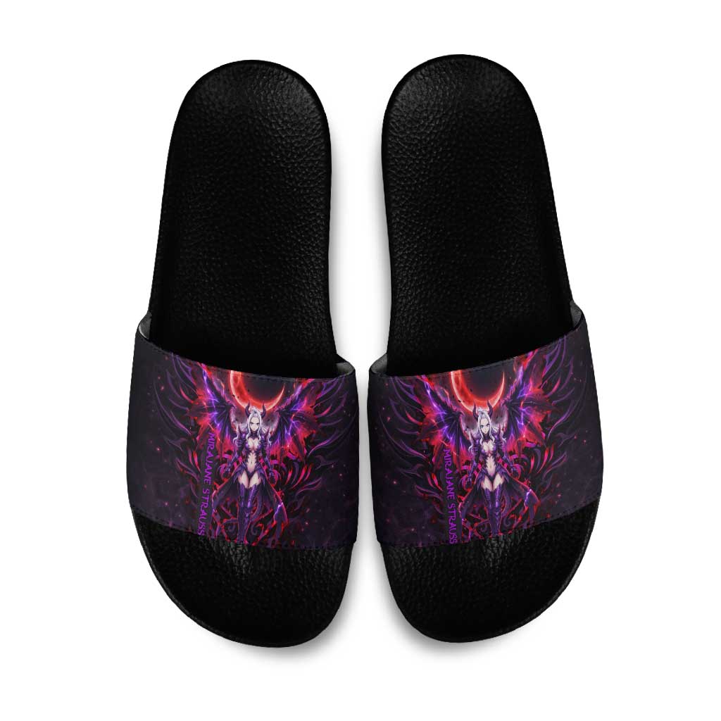 Mirajane Strauss Demon Form Fairy Tail Slide Sandals Crimson Moon Demon Aesthetic with Gothic Purple Tribal Design