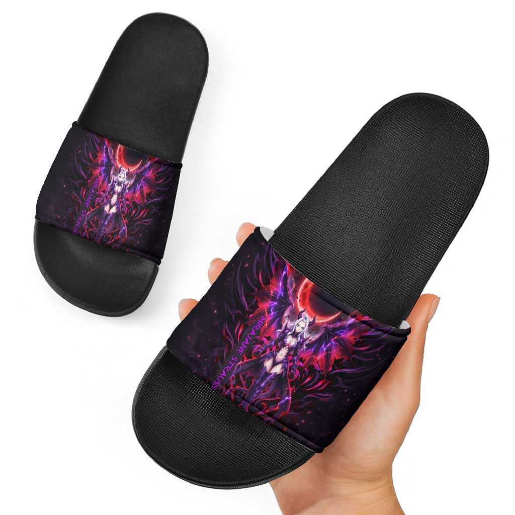 Mirajane Strauss Demon Form Fairy Tail Slide Sandals Crimson Moon Demon Aesthetic with Gothic Purple Tribal Design