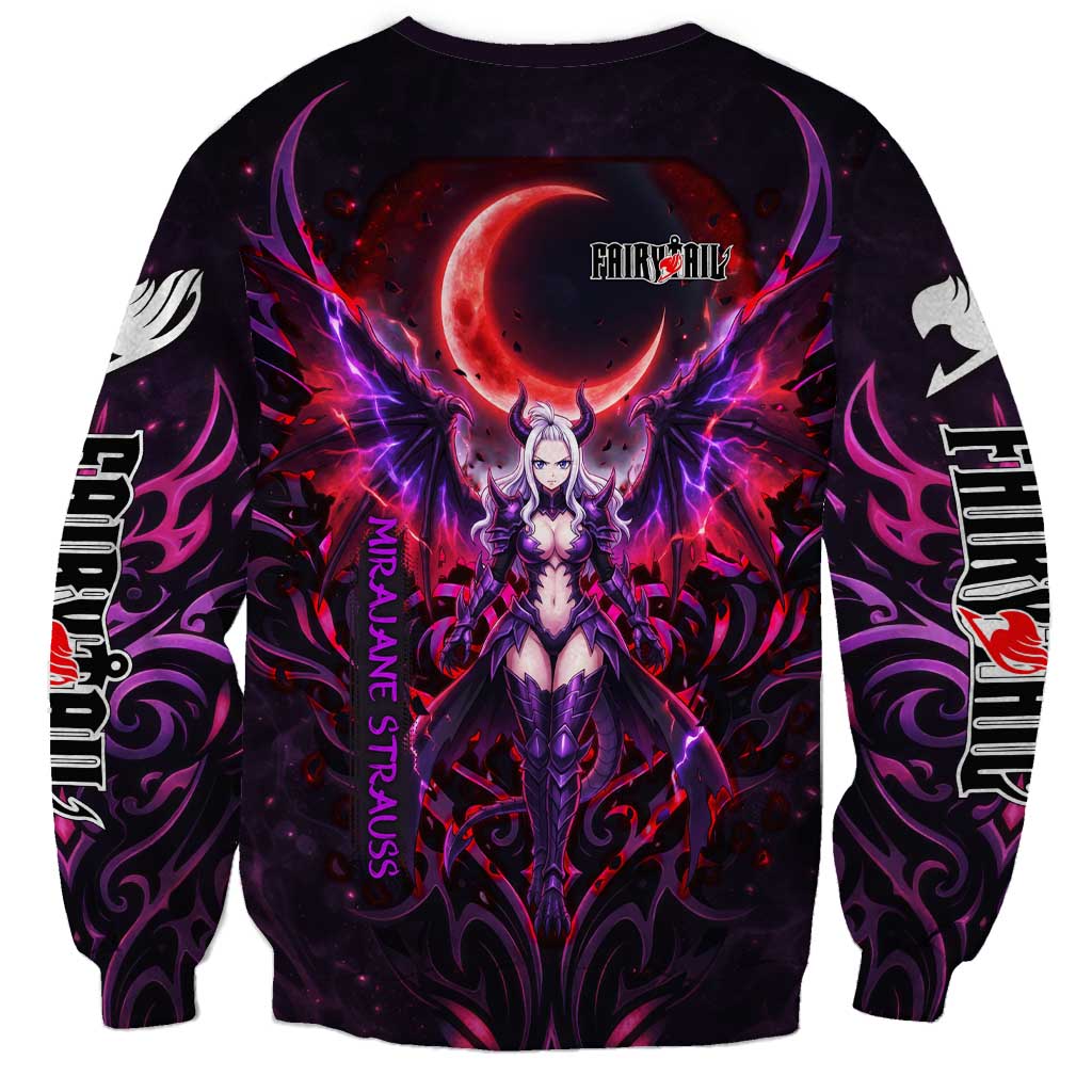 Mirajane Strauss Demon Form Fairy Tail Sweatshirt Crimson Moon Demon Aesthetic with Gothic Purple Tribal Design
