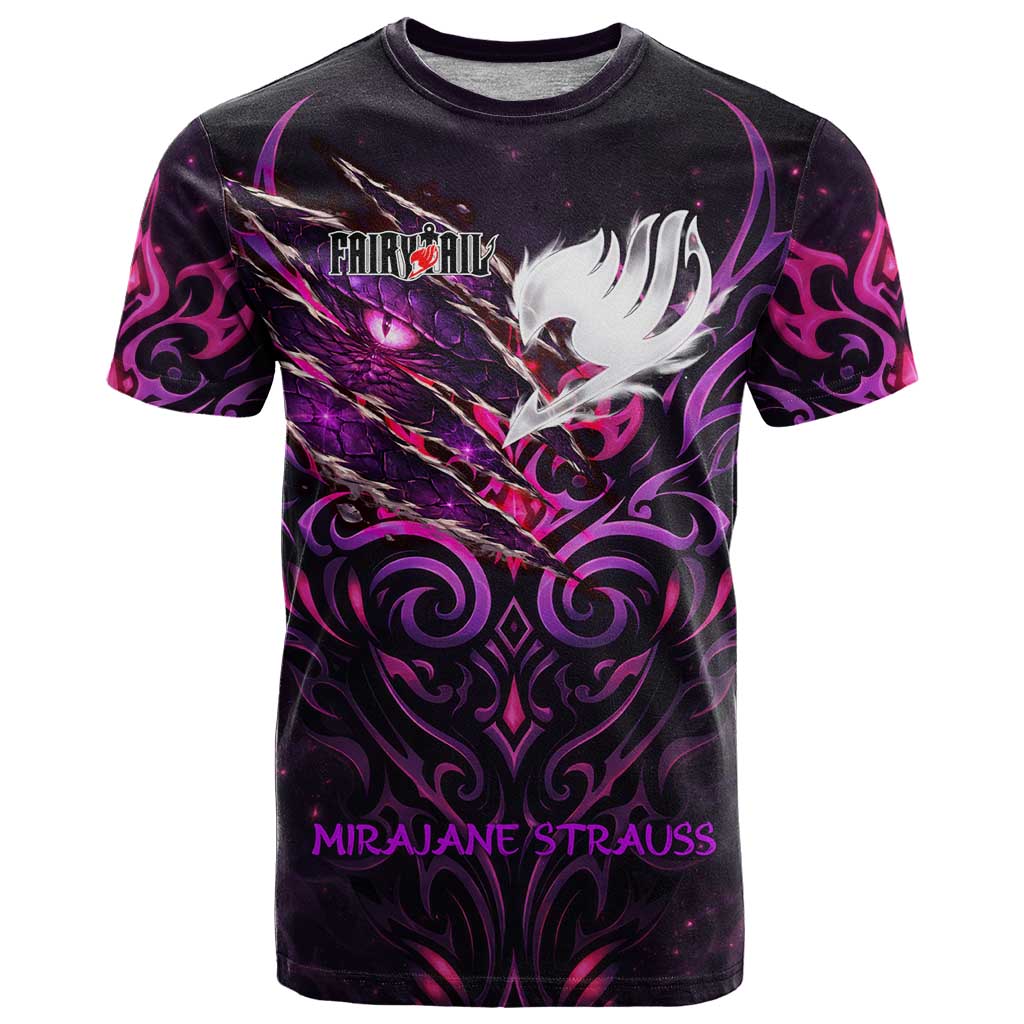 Mirajane Strauss Demon Form Fairy Tail T Shirt Crimson Moon Demon Aesthetic with Gothic Purple Tribal Design