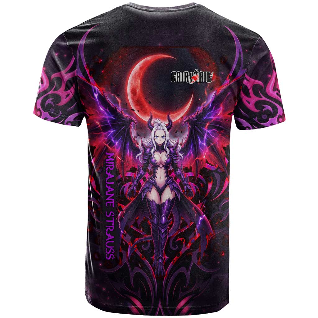 Mirajane Strauss Demon Form Fairy Tail T Shirt Crimson Moon Demon Aesthetic with Gothic Purple Tribal Design