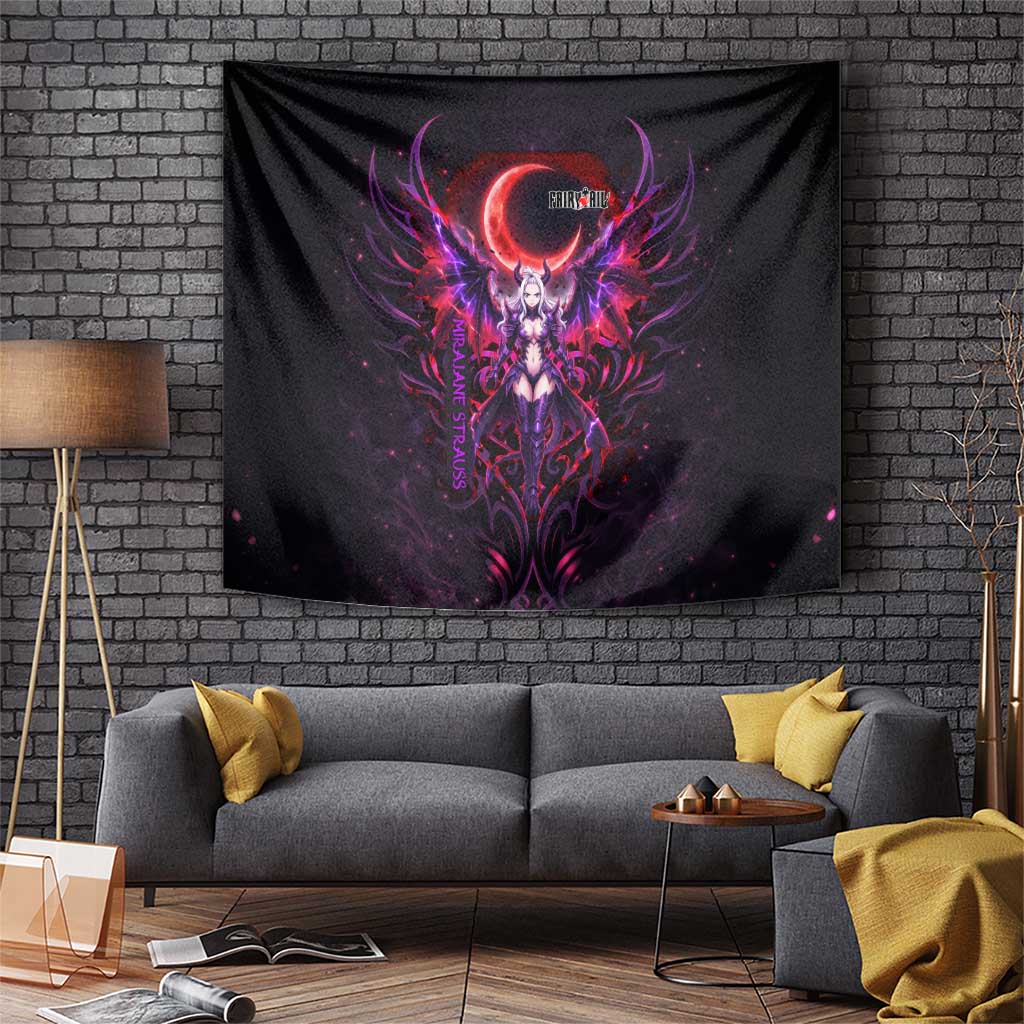 Mirajane Strauss Demon Form Fairy Tail Tapestry Crimson Moon Demon Aesthetic with Gothic Purple Tribal Design