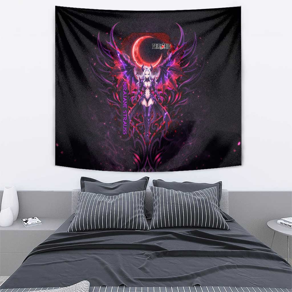 Mirajane Strauss Demon Form Fairy Tail Tapestry Crimson Moon Demon Aesthetic with Gothic Purple Tribal Design