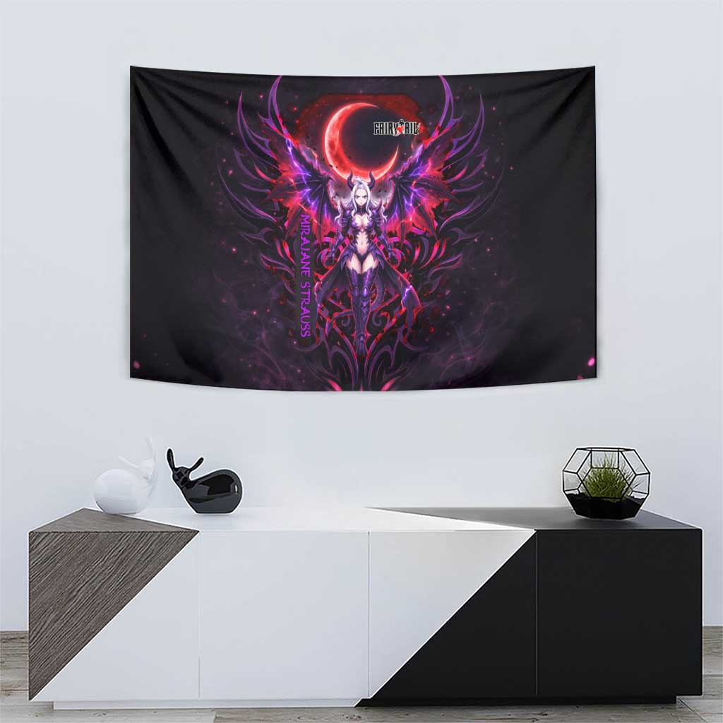 Mirajane Strauss Demon Form Fairy Tail Tapestry Crimson Moon Demon Aesthetic with Gothic Purple Tribal Design