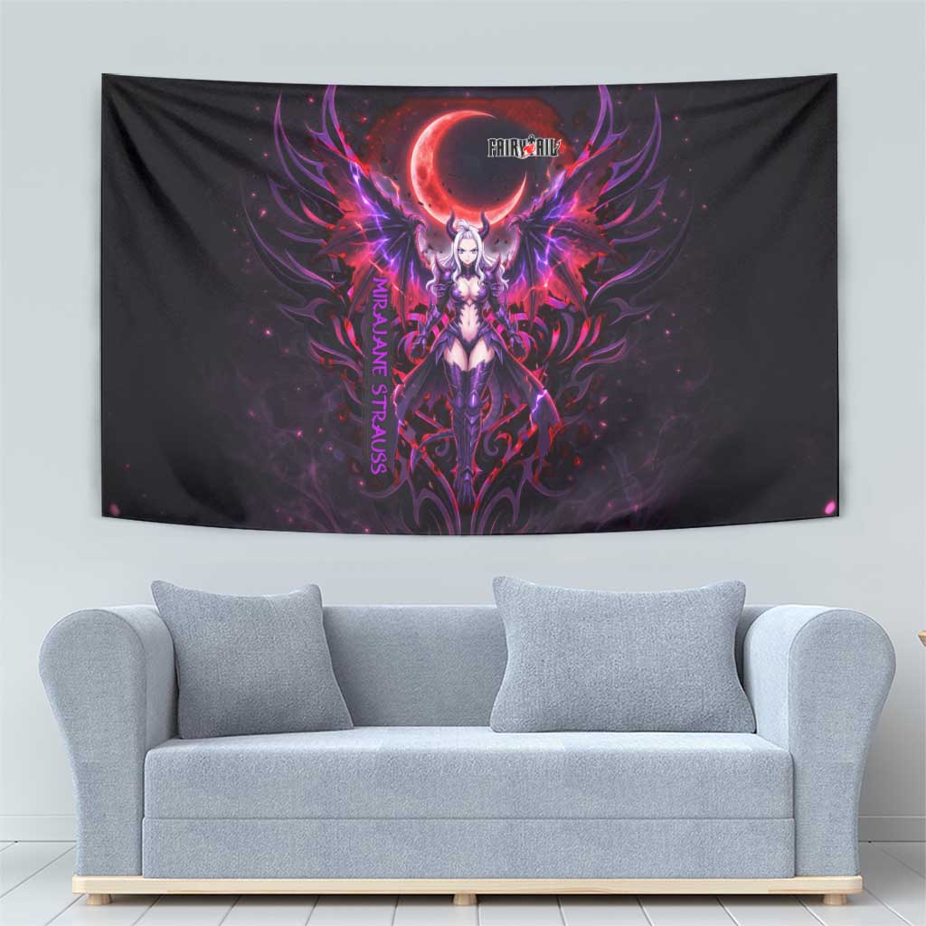 Mirajane Strauss Demon Form Fairy Tail Tapestry Crimson Moon Demon Aesthetic with Gothic Purple Tribal Design