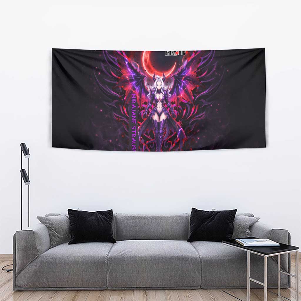 Mirajane Strauss Demon Form Fairy Tail Tapestry Crimson Moon Demon Aesthetic with Gothic Purple Tribal Design