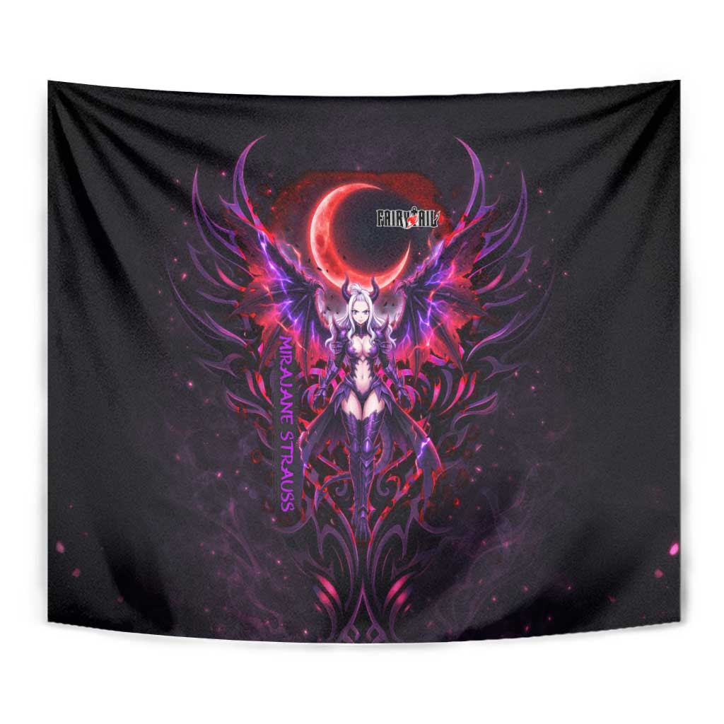 Mirajane Strauss Demon Form Fairy Tail Tapestry Crimson Moon Demon Aesthetic with Gothic Purple Tribal Design