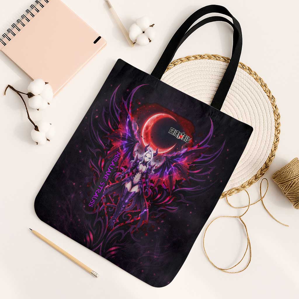 Mirajane Strauss Demon Form Fairy Tail Tote Bag Crimson Moon Demon Aesthetic with Gothic Purple Tribal Design