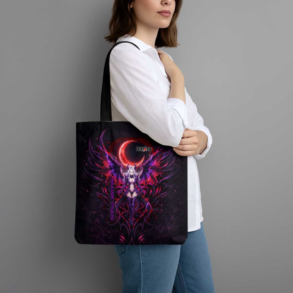 Mirajane Strauss Demon Form Fairy Tail Tote Bag Crimson Moon Demon Aesthetic with Gothic Purple Tribal Design